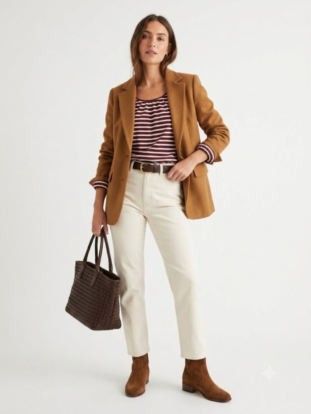 J.Crew Brown & Ivory Striped Cotton Peasant Top | XL | French Girl Fall Blouse - Picture 2 of 7